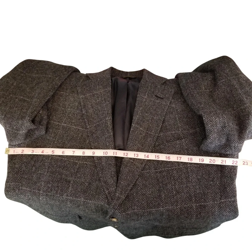 Palm Beach Vintage Mens Wool‎ Herringbone Windowpane Sport Coat Blazer Grey 44R